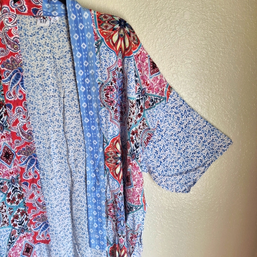 GAP Boho Festival Bandana Patchwork Kimono Cardigan Duster  Small Medium Robe - Picture 3 of 10